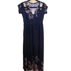 New "Made with Love" Navy Maxi Cold Shoulder Dress with Pockets. Size M.